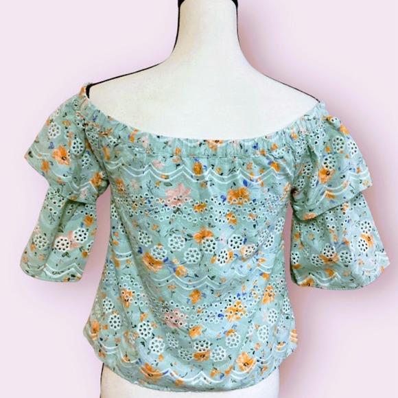 Anthropologie Laia Ashtabula Micro-Floral Eyelet Off-the-Shoulder Women's Top S - Picture 3 of 9
